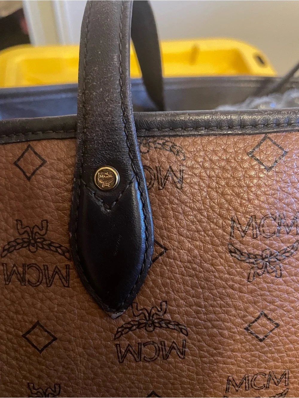 MCM Visetos Dog Bone Striped Shopper Tote